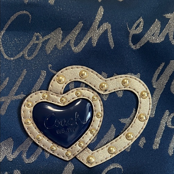 Coach Navy Shoulder Bag with Metallic Script and Heart Accent - Picture 2 of 10